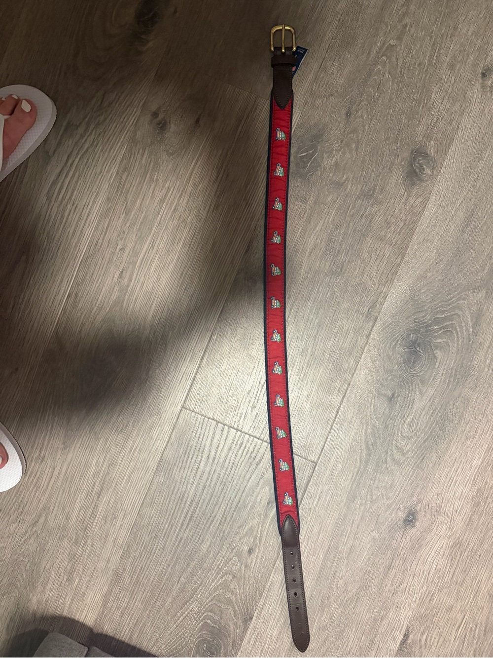 Red Embroidered Leather Trim Belt Vineyard Vines